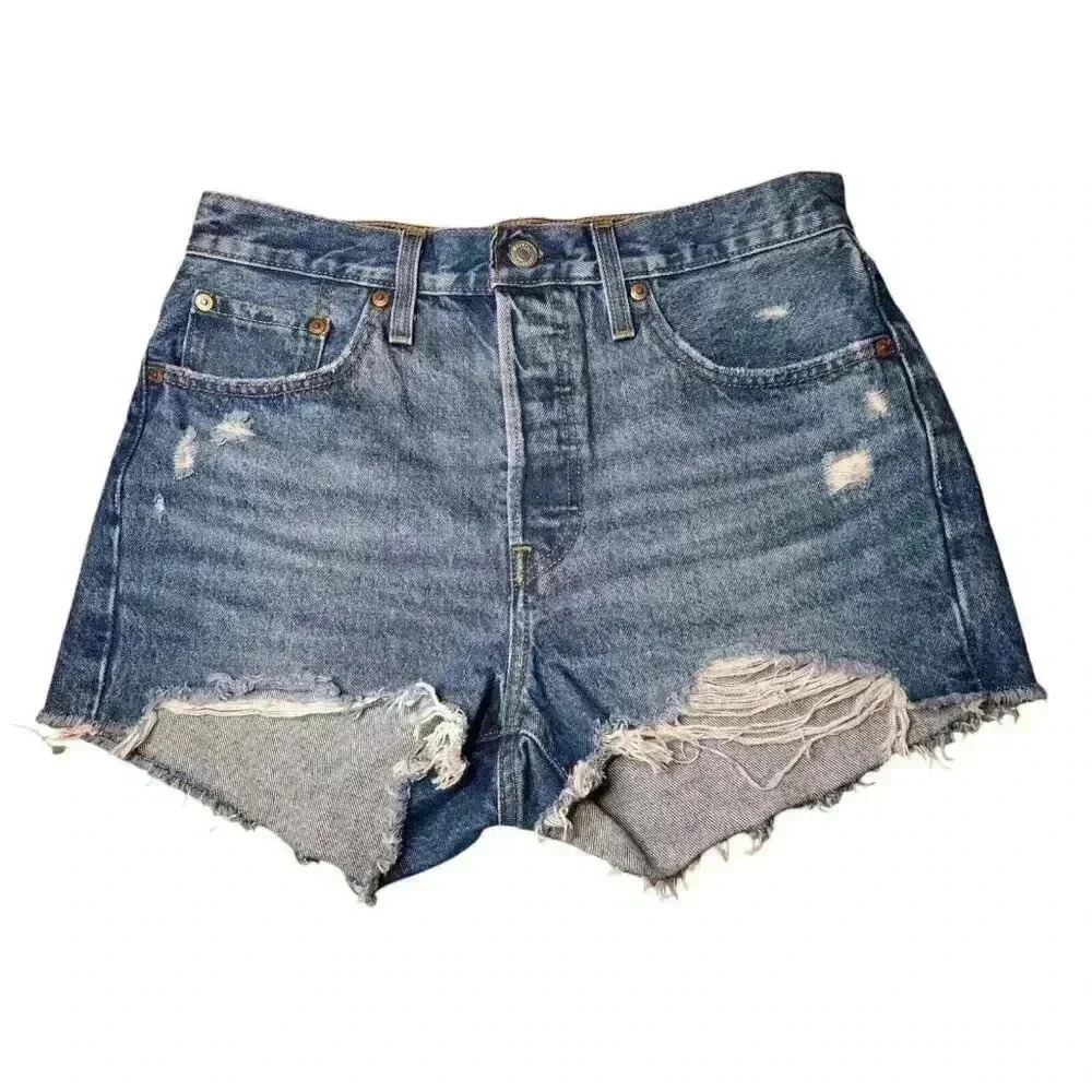 Levis Premium 501 Jean Shorts Denim Women Big 28 Cut offs Measures 30